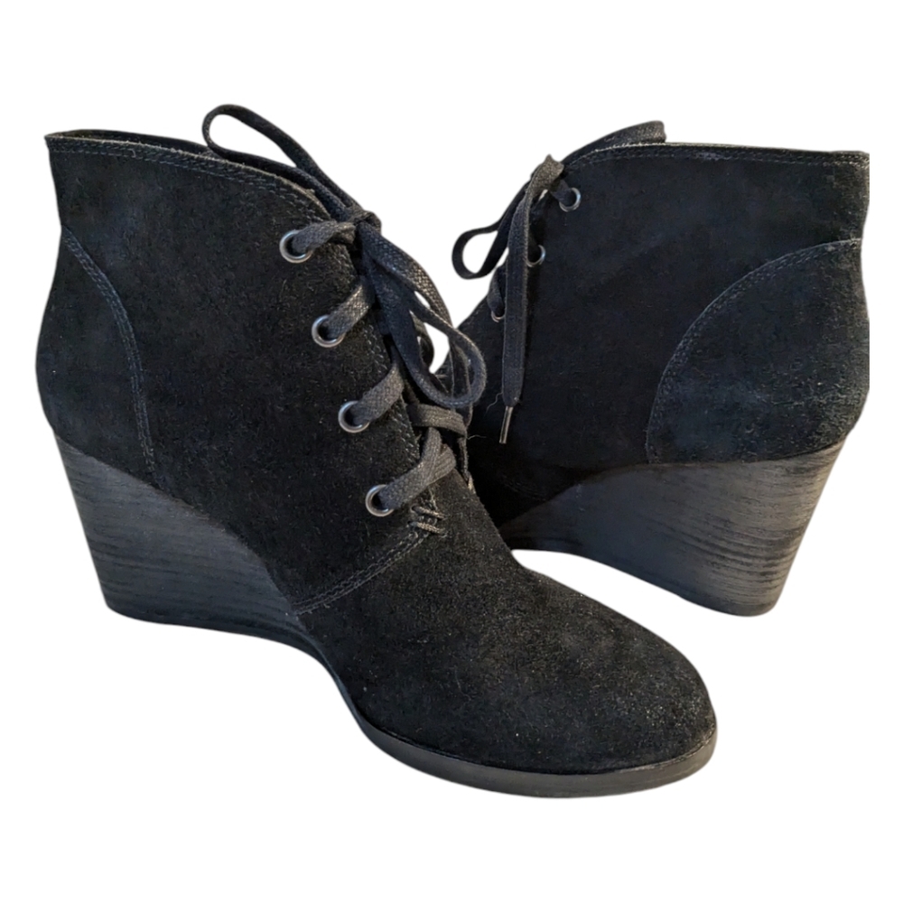 Lucky Brand Swayze Wedge Black Suede Lace Up Boots Booties SZ 9 - Picture 5 of 6